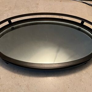 Dark brass oval table top mirror